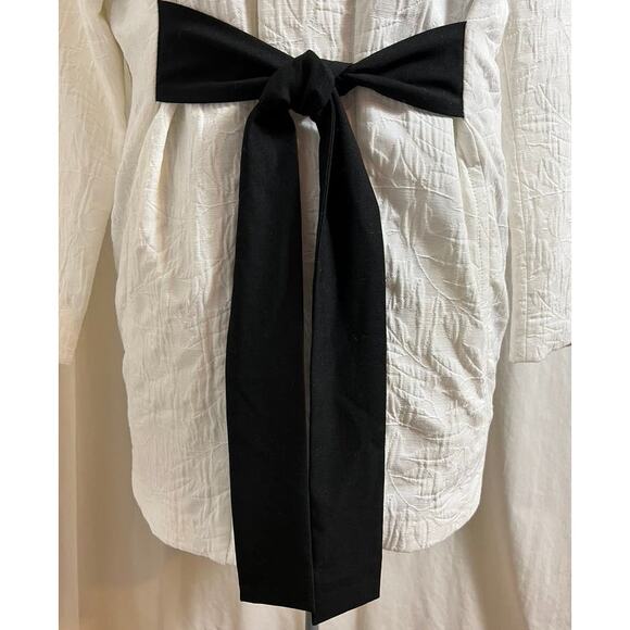 ZARA Basic Collection SZ S White Embossed Jacket Black Belt Chic Minimalist - Picture 6 of 14
